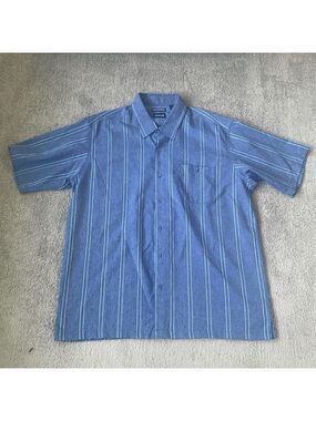 EC Haggar Blue Stripped Short Sleeve Button Up Shirt - Size XL